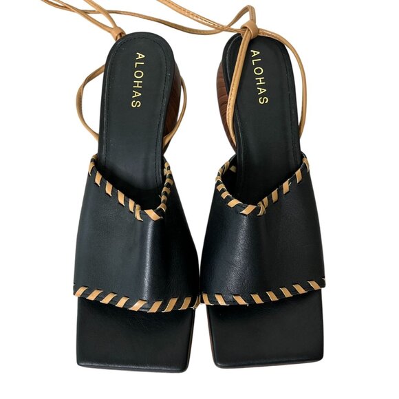 ✨ ALOHAS Black Kitty Leather Lace-Up Sandals - Size 38 (US 7) Sold Out! - Picture 11 of 15